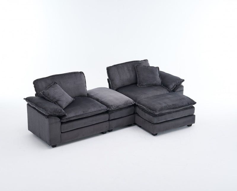 Liam 84.6\" Comfortable Cloud Modular Sofa with Corduroy Upholstered,Grey  