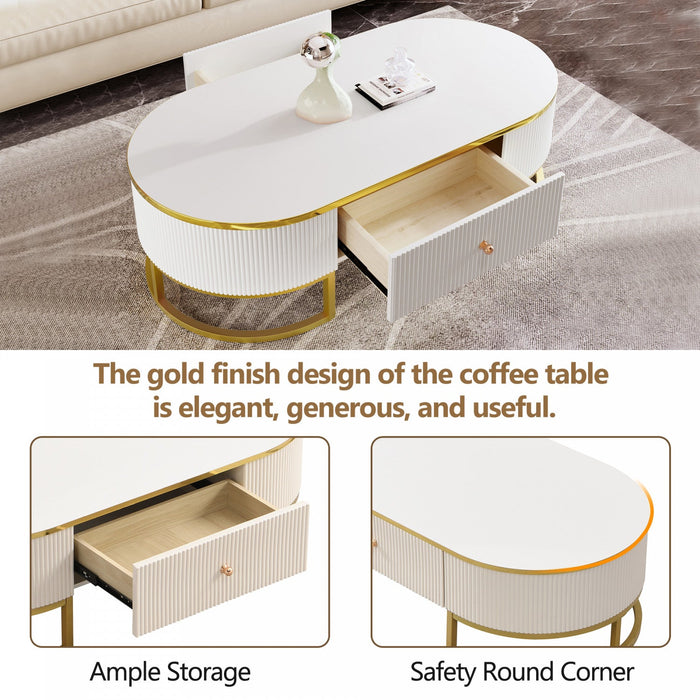 Edison 47.2\" Oval Engineered Wood Coffee Table With Storage Drawers - White 