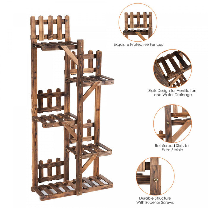 Costway 5-tier Flower Rack Wood Plant Stand 6 Pots Display Shelf Multifunctional Rack