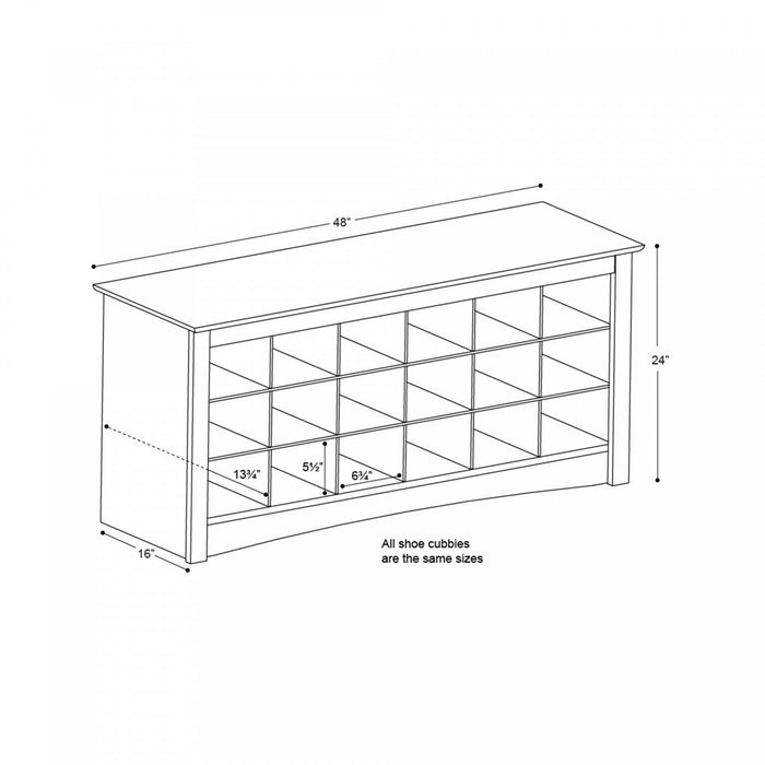Eighteen Pair Shoe Storage Cubby Bench - White