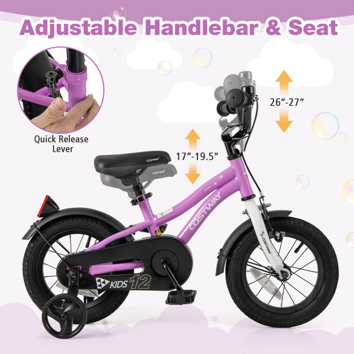 Costway 12" Kids Bike For 3-4 Years Old Boys & Girls With Adjustable Seat Handbrake Reflectors Purple