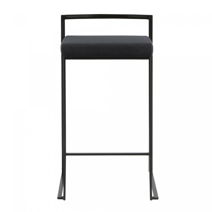 LumiSource Fuji Black Velvet Contemporary Stackable Counter-Height Stool - Set of 2