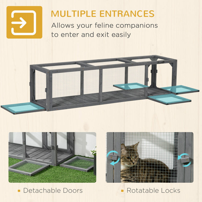 Pawhut 59\" Long Cat Tunnel, Cat Shelter L- Shape With Extendable Design, Cat Enclosure For Indoor/ou