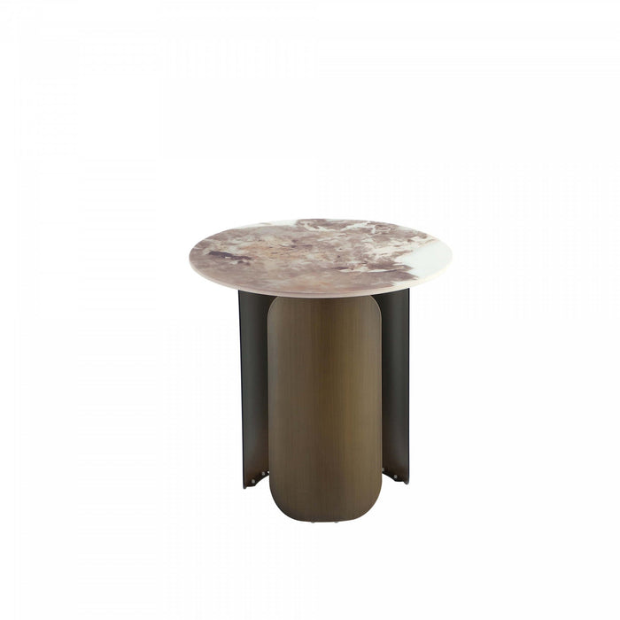 Monica Modern Glam Sintered Stone Top End Table in Bronze 