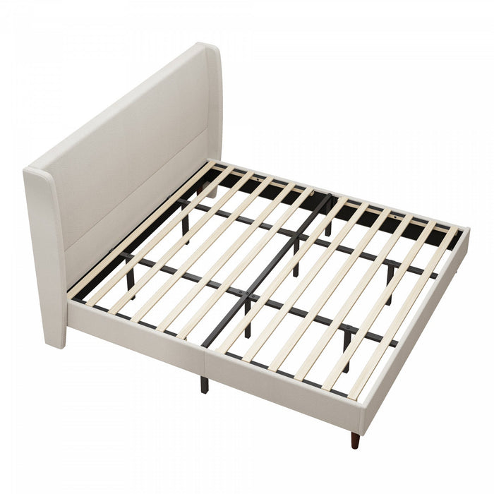 Harper Upholstered King Bed Frame with High Headboard, Chenille Fabric - Beige 