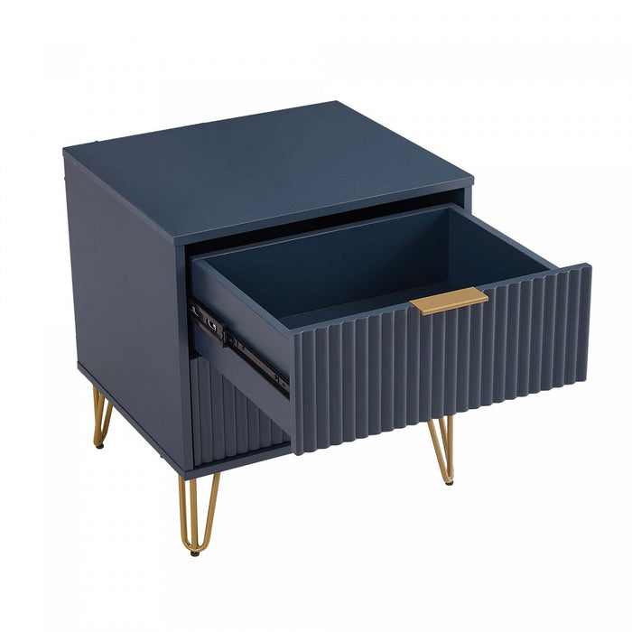 Dumbo Modern 20\" Fluted Nightstand in Midnight Blue (2-Drawer) 