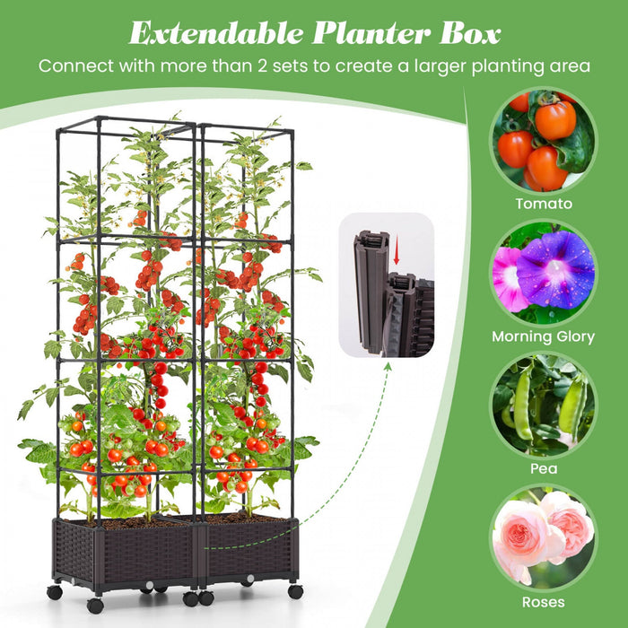 Costway 2 Pcs 67" Planter Raised Garden Bed With Planter Box &trellis Adjustable Height