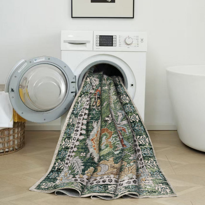 Aqua Green Flames Washable Non-slip Low Pile Area Rug 5'x7' 