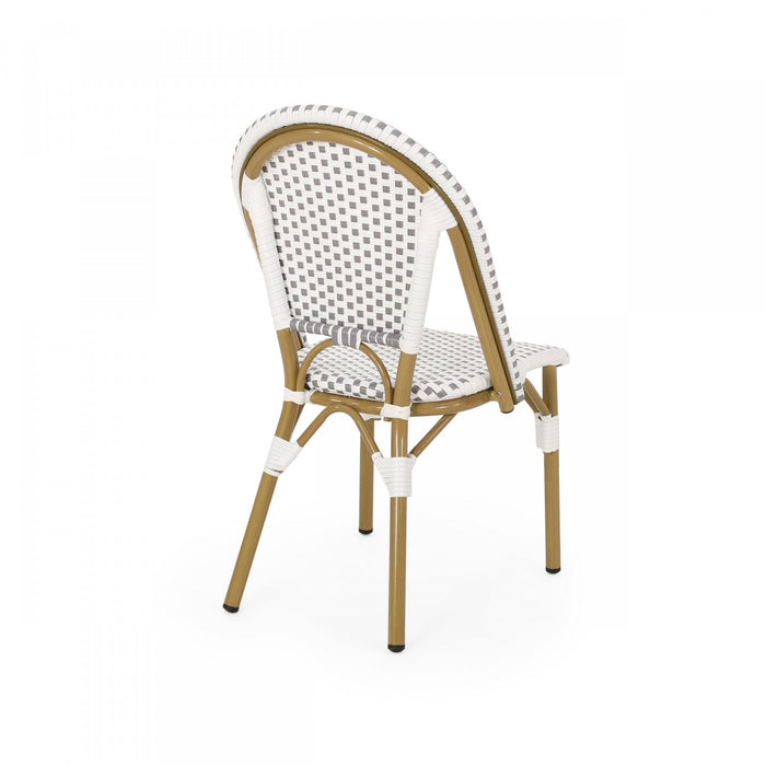 Julien Faux Ratten and Aluminum French Bistro Chairs, Set of 2 - Grey and White 