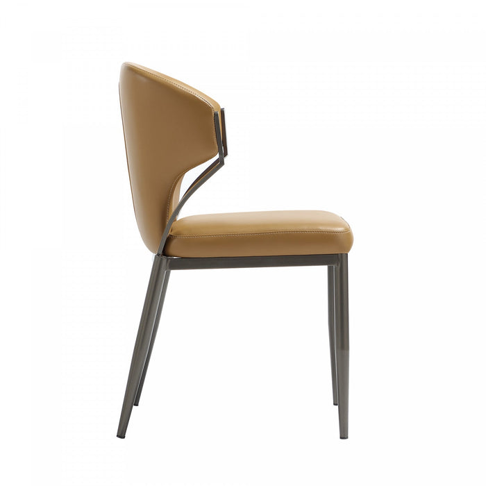 Kirsten Modern Metal Vegan Leather Dining Chair in Camel - Set of 2 Armoire 
