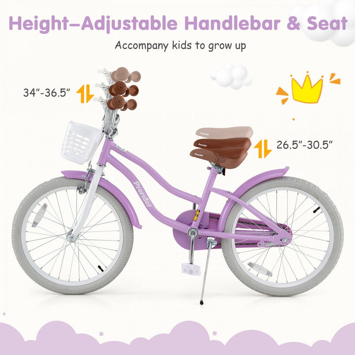 Prorider 20" Kids Bike With Height Adjustable Handlebar & Seat Hand Brake & Coaster Brake Purple