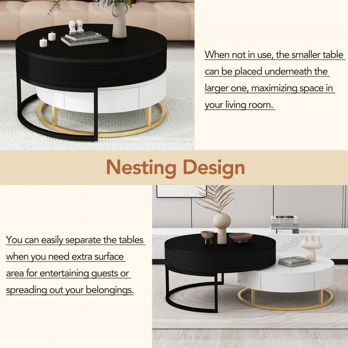 Sherry 31.5\" Round Engineered Wood Lift-top Nesting Coffee Table With Drawers - Black 