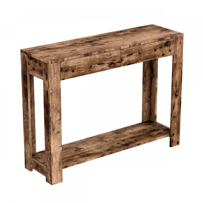 40” Console Table With 2 Drawers And Shelf - Brown Reclaimed Wood 