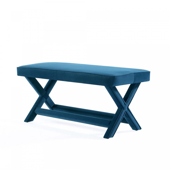 Abigail Mid-Century Modern Upholstered Velvet Accent Bench in Blue 
