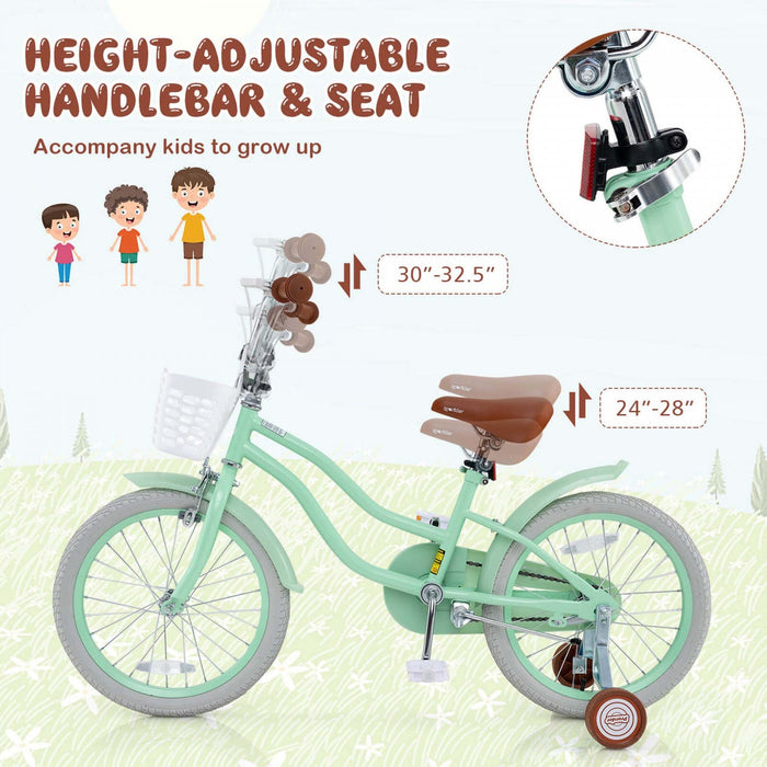 Costway 18" Kids Bike Toddler Bicycle With Training Wheel Kickstand For 4-8 Years Green