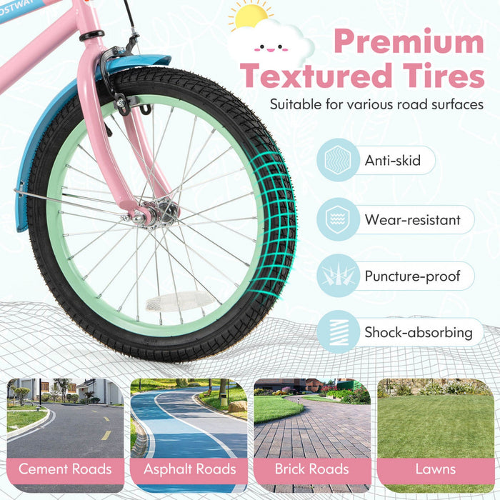 Costway 18" Kids Bike With Adjustable Saddle Handlebar Removable Training Wheels Handbrake Pink