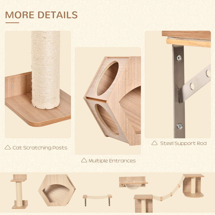 Pawhut Cat Tree 5pcs Pet Wall-mounted Climbing Frame Shelf Set Kitten Perch Activity Center With Ham