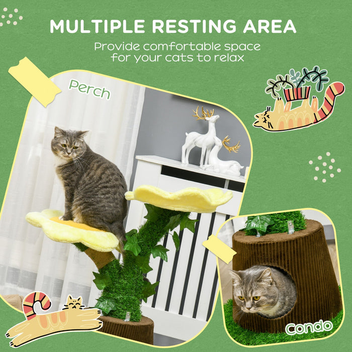 Pawhut 18\" Plush Cat Tree With Two Flower Platforms, Multi-activity Centre Cat Tower With Jute Scrat