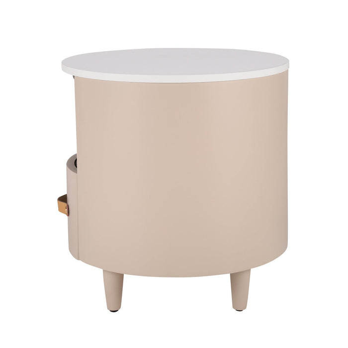 Olivia Modern Curved Design Round Nightstand with Storage Drawer,Haiki  