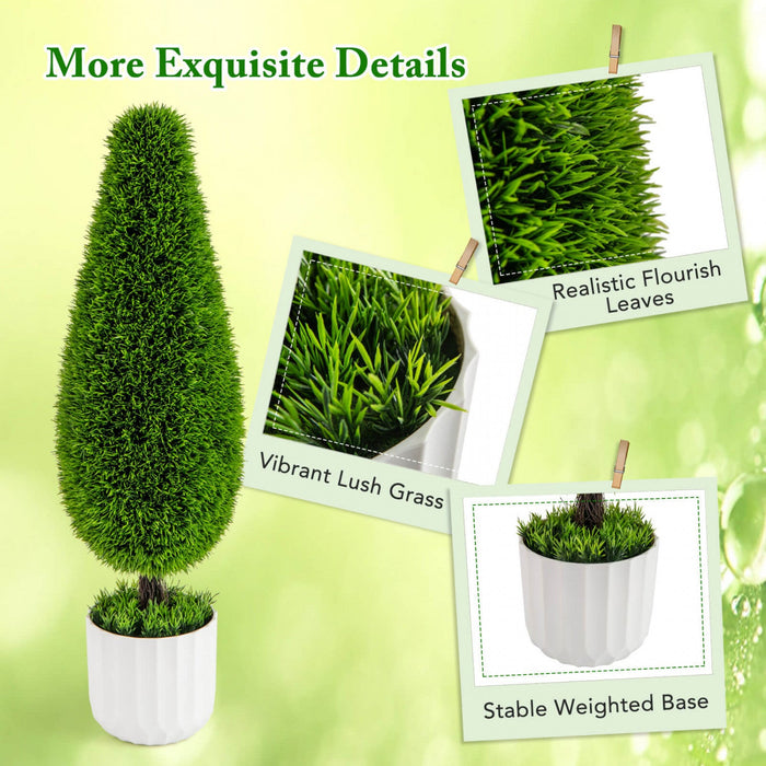 Costway 2 Pack Artificial Cedar Plant 3 Ft Potted Teardrop Shaped Bush With Premium Pe Leaves