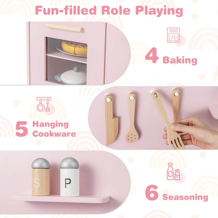 Costway Kids Kitchen Playset With Light Up Stove & Cooking Sounds Oven Sink Faucet Pink