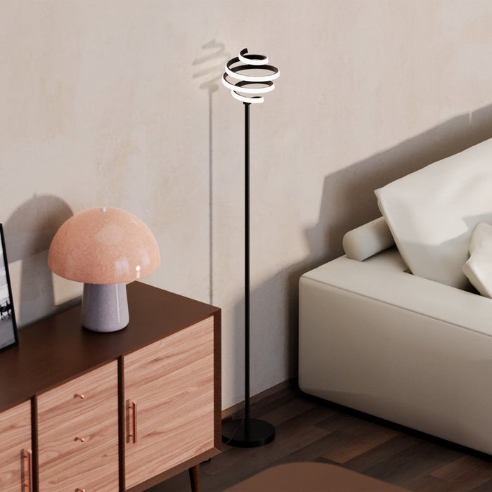 59\" Matte Black Spiral LED Floor Lamp 