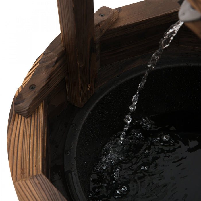 Outdoor Wooden Wishing Well Fountain With Hanging Barrel, 47.25\" Tall Rustic Waterfall Fountain With