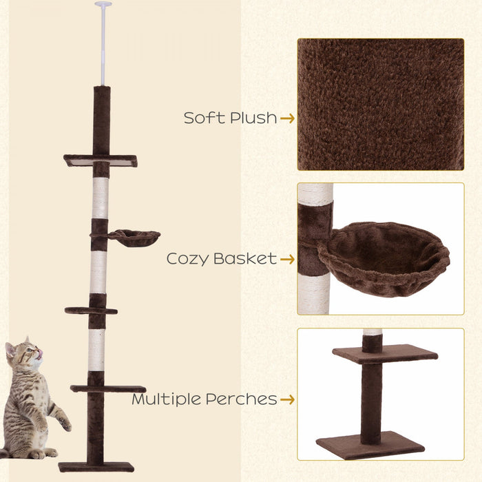 Pawhut 8.5ft Cat Climbing Tree 5-tier Kitty Activity Center Floor-to-ceiling Cat Climber Toy With Sc