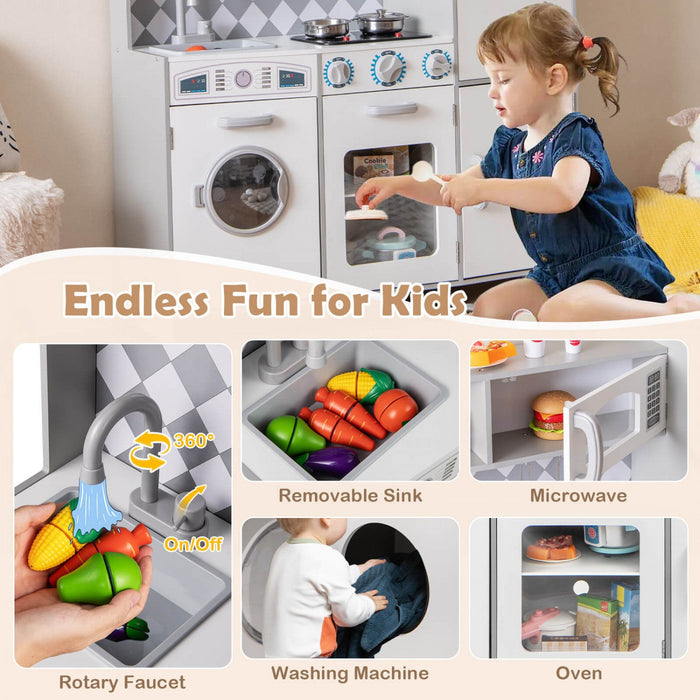 Costway Kids Kitchen Playset With Realistic Lights & Sounds Ice Maker Stoves Sink Oven