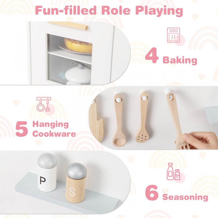 Costway Kids Kitchen Playset With Light Up Stove & Cooking Sounds Oven Sink Faucet White