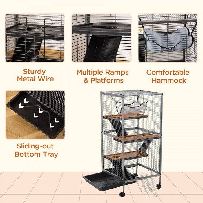 Pawhut 4-tier Rolling Small Animal Cage Pet Mink Chinchilla Small Cat Hutch Pet Play House With Hamm