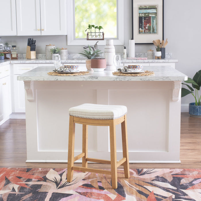 Claridge Linen-Look Fabric Backless Counter-Height Stool - Rustic Stripe
