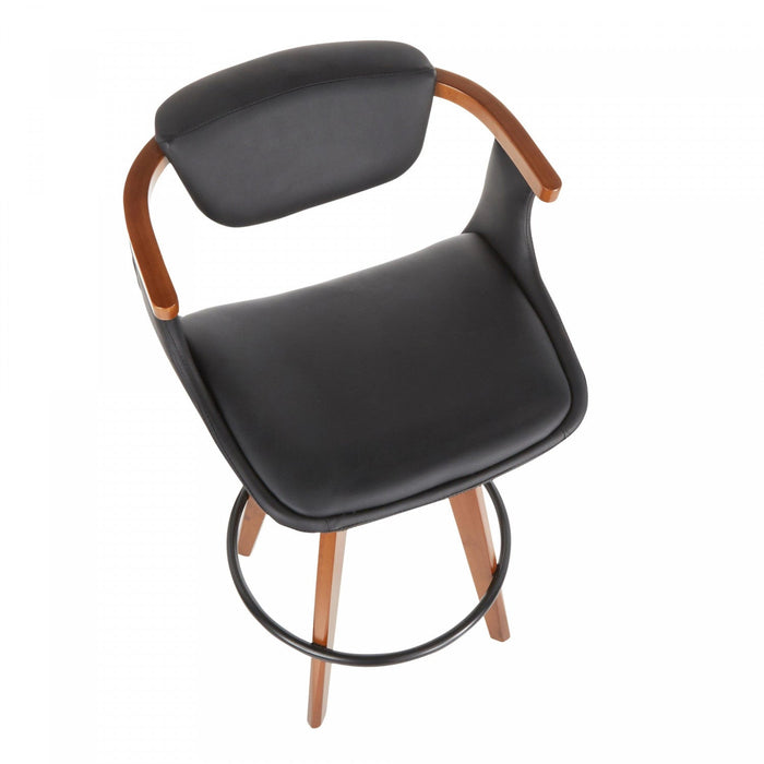 LumiSource Oracle Faux Leather Mid-Century Modern Counter-Height Stool - Walnut/Black