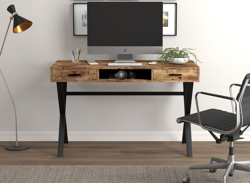 47” Computer Desk With 2 Drawers And 1 Shelf - Brown Reclaimed Wood With Black Metal 