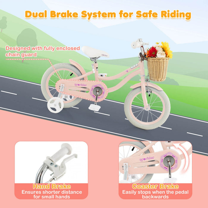 Prorider 14" Kid's Bike With Training Wheels Adjustable Handlebar Seat Handbrake Pink