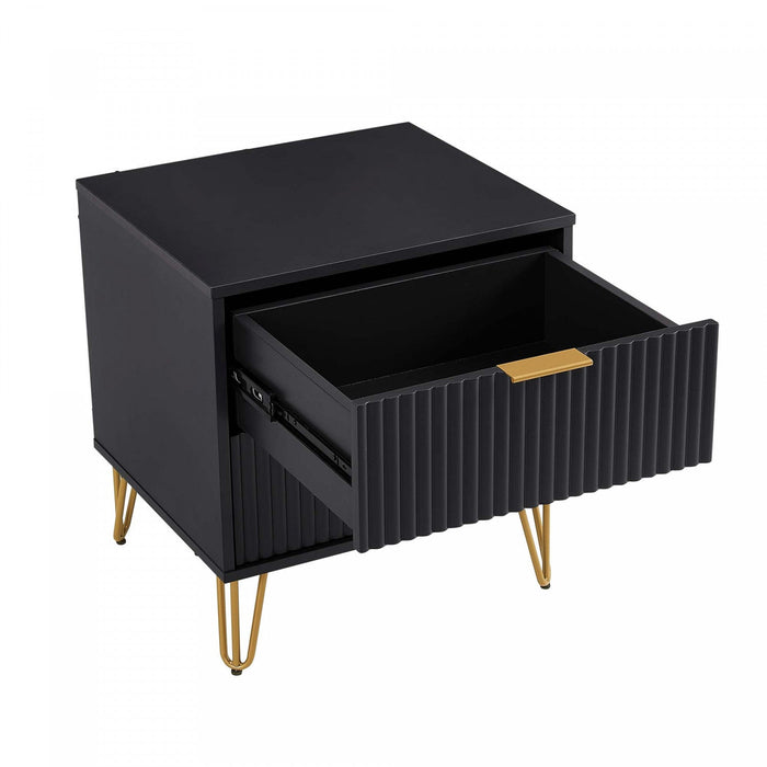Dumbo Modern 20\" Fluted Nightstand in Black (2-Drawer) - Set of 2 
