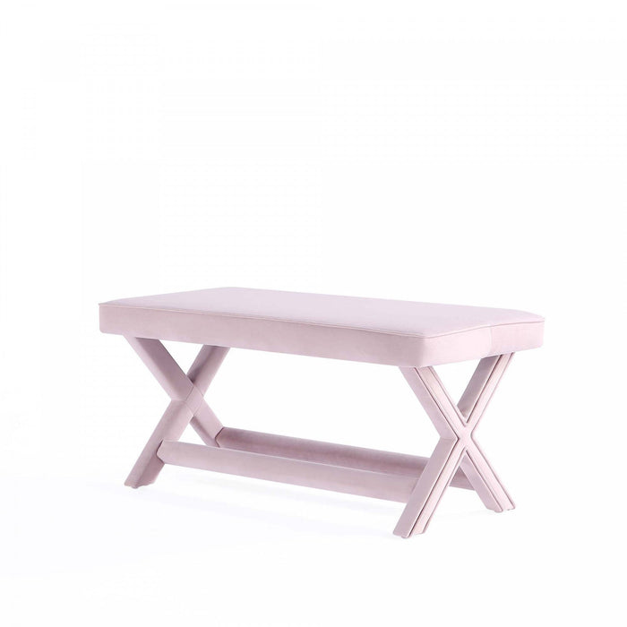 Abigail Mid-Century Modern Upholstered Velvet Accent Bench in Pink 