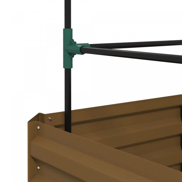 Outsunny Galvanized Raised Garden Bed With 3-tier Trellis Tomato Cage Brown