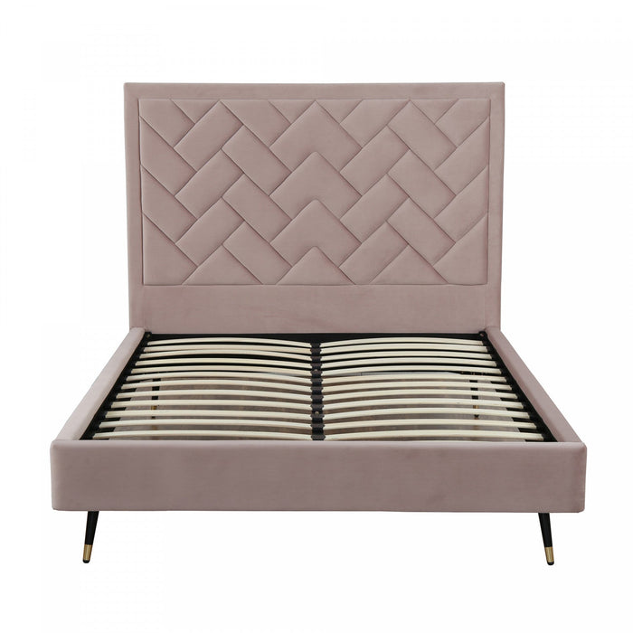 Crosby Modern Upholstered Velvet Queen Bed in Blush 