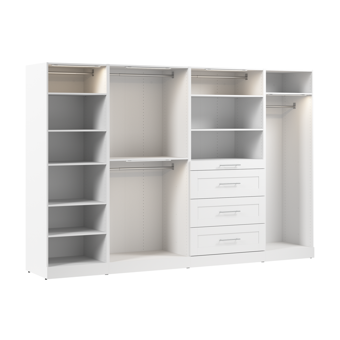 Bestar Florence 121\" Modular Walk-In Closet System with LED Lights, Rods, Shelves and Drawers Shaker