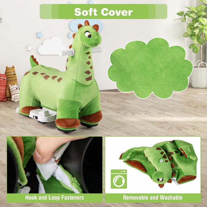 Costway 6v Kids Ride On Dinosaur With Padded Sea Foot Pedal Music Forward & Wheels