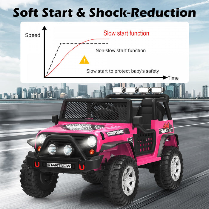 Costway 12v Kids Ride On Truck Remote Control Electric Car W/lights&music Pink