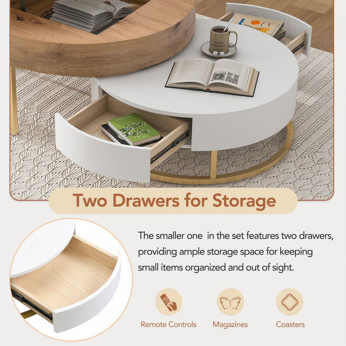 Sherry 31.5\" Round Engineered Wood Lift-top Nesting Coffee Table With Drawers - White 