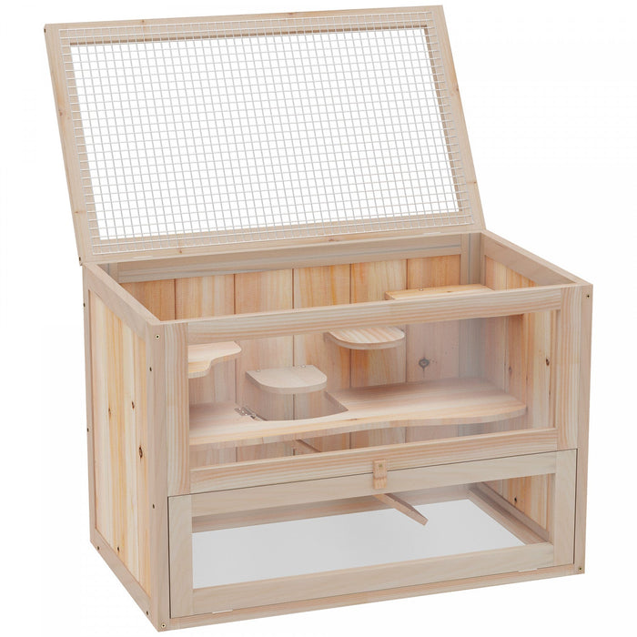 Pawhut Wooden Hamster Cage Guinea Pig Chinchilla Pet House 2 Levels Small Animals Habitat Home W/ Op