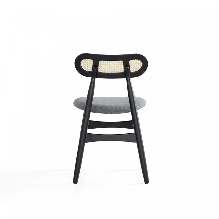 Colbert Industry Chic Cane Back Wood Upholstered Dining Chair in Black and Gray - Set of 4 