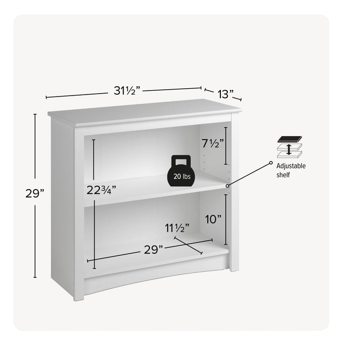 Two-Shelf Bookcase - White