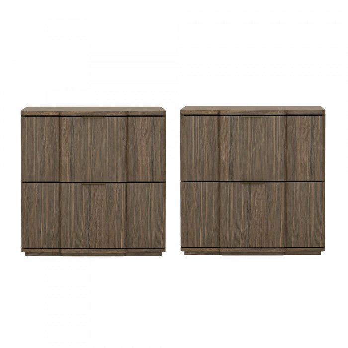 Clive Mid-Century Modern 22\" Nightstand in Walnut and Gold (2-Drawer) 