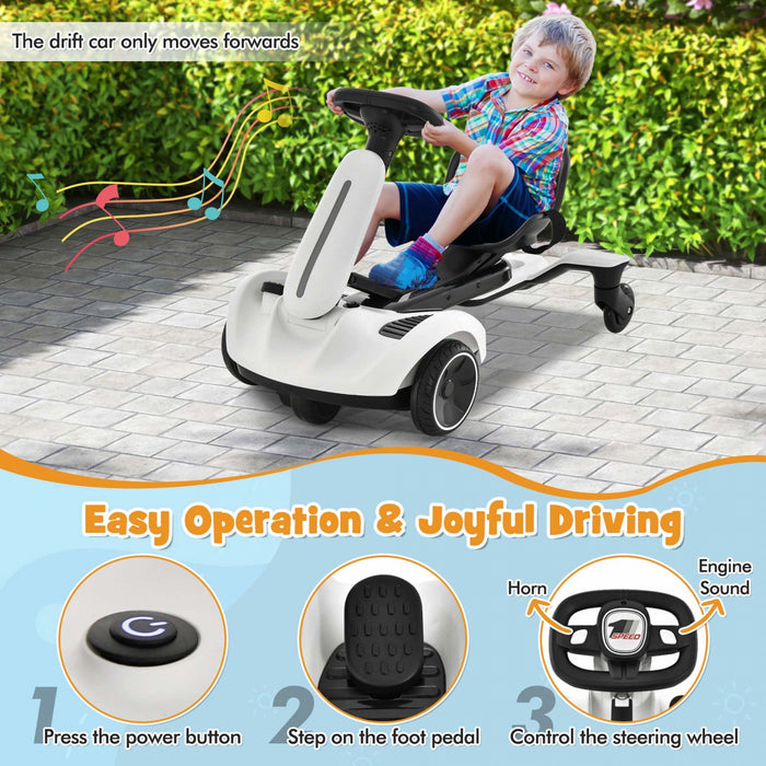 Costway 6v Kids Ride On Drift Car Electric Drifting Go Kart For Kids With 360° Spin White