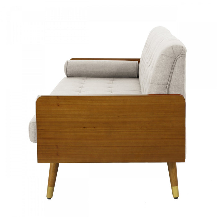 Aidan 3-seater Tufted Fabric Sofa With Rolled Pillows - Beige 