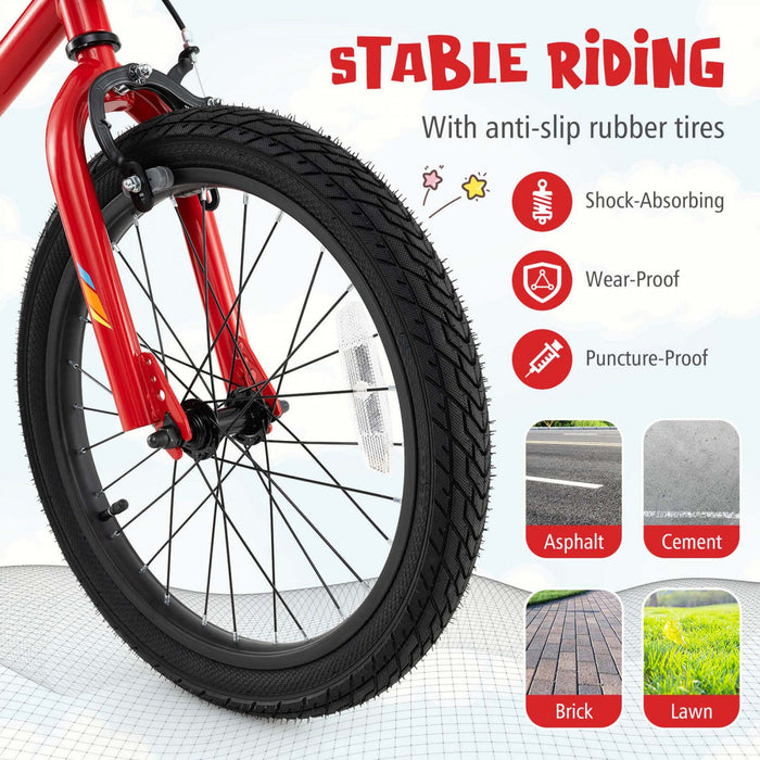 Costway 18" Led Lighted Kids Bike With Adjustable Seat Coaster Brake Training Wheels Red